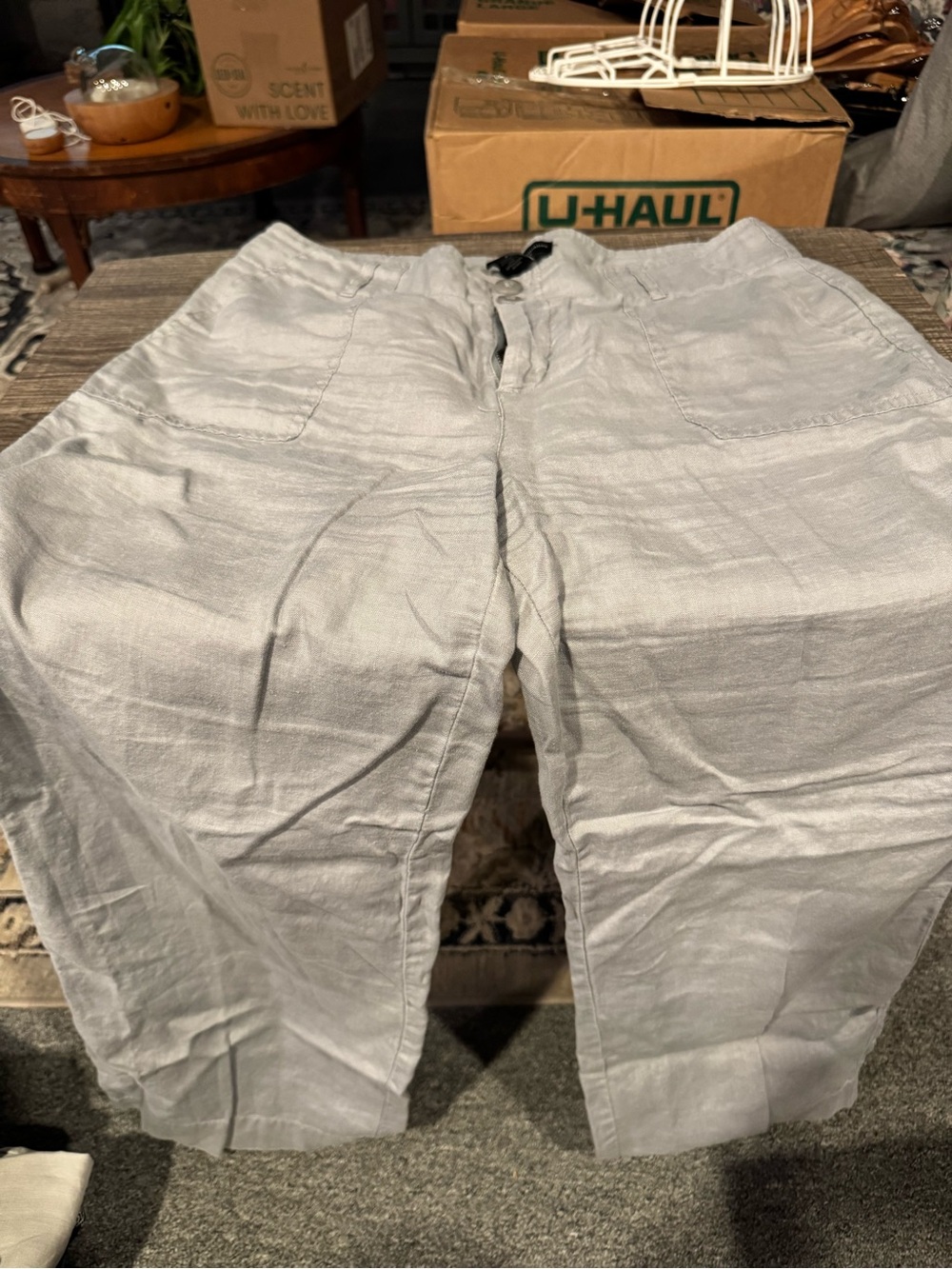 Adrienne Vittadini Light Gray Wide-Leg Linen Pants